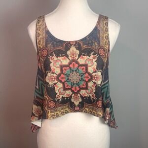 Gaze USA Womens Multicolor Medallion Crop Flowy Boho Tank Top sz Small Summer